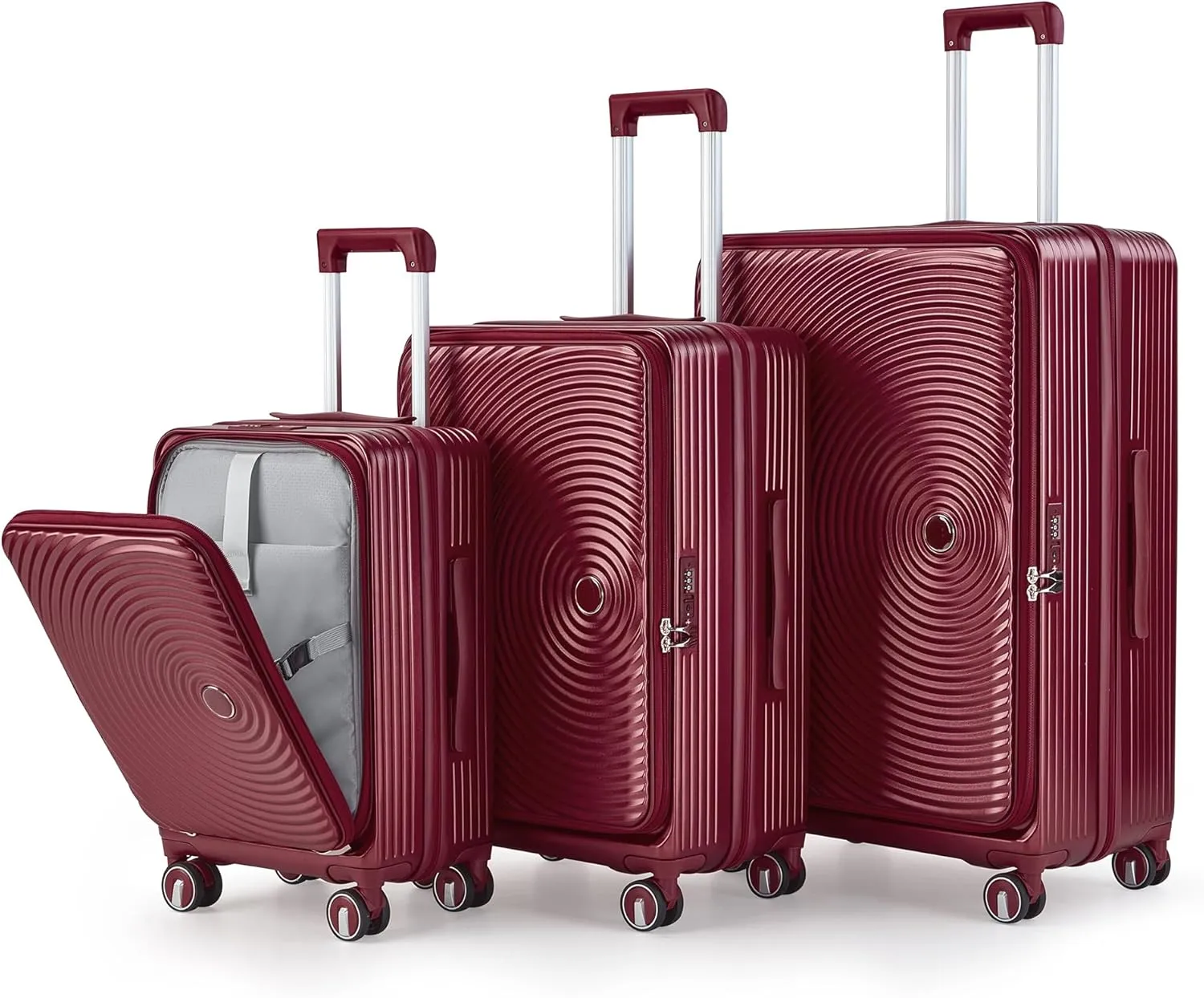 Premium 3-Piece Luggage Set (20/24/28") with TSA Lock | Expandable Carry-On Hardshell Suitcase | 100% PC Material, Spinner Wheels, Front Pocket & Lightweight Design (Wine Red)