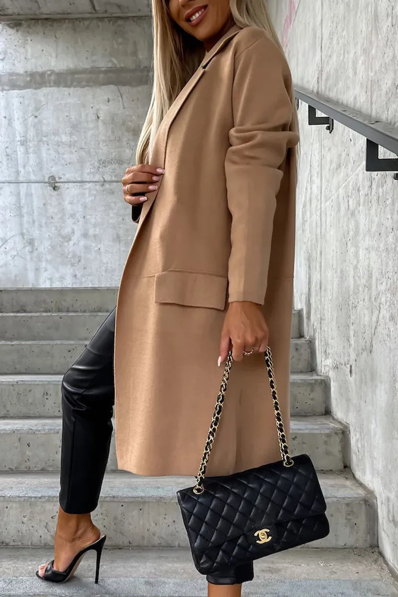 Purpdrank - Elegant Solid Pocket Turndown Collar Outerwear(4 Colors)