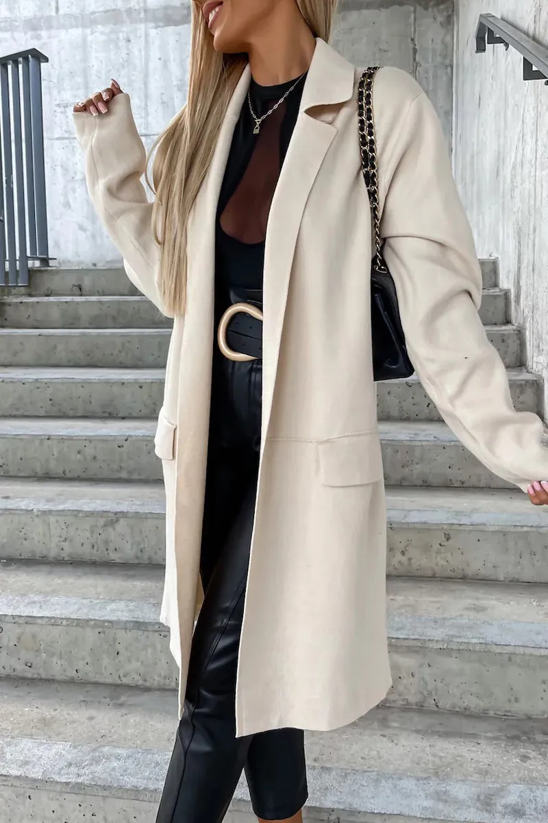 Purpdrank - Elegant Solid Pocket Turndown Collar Outerwear(4 Colors)