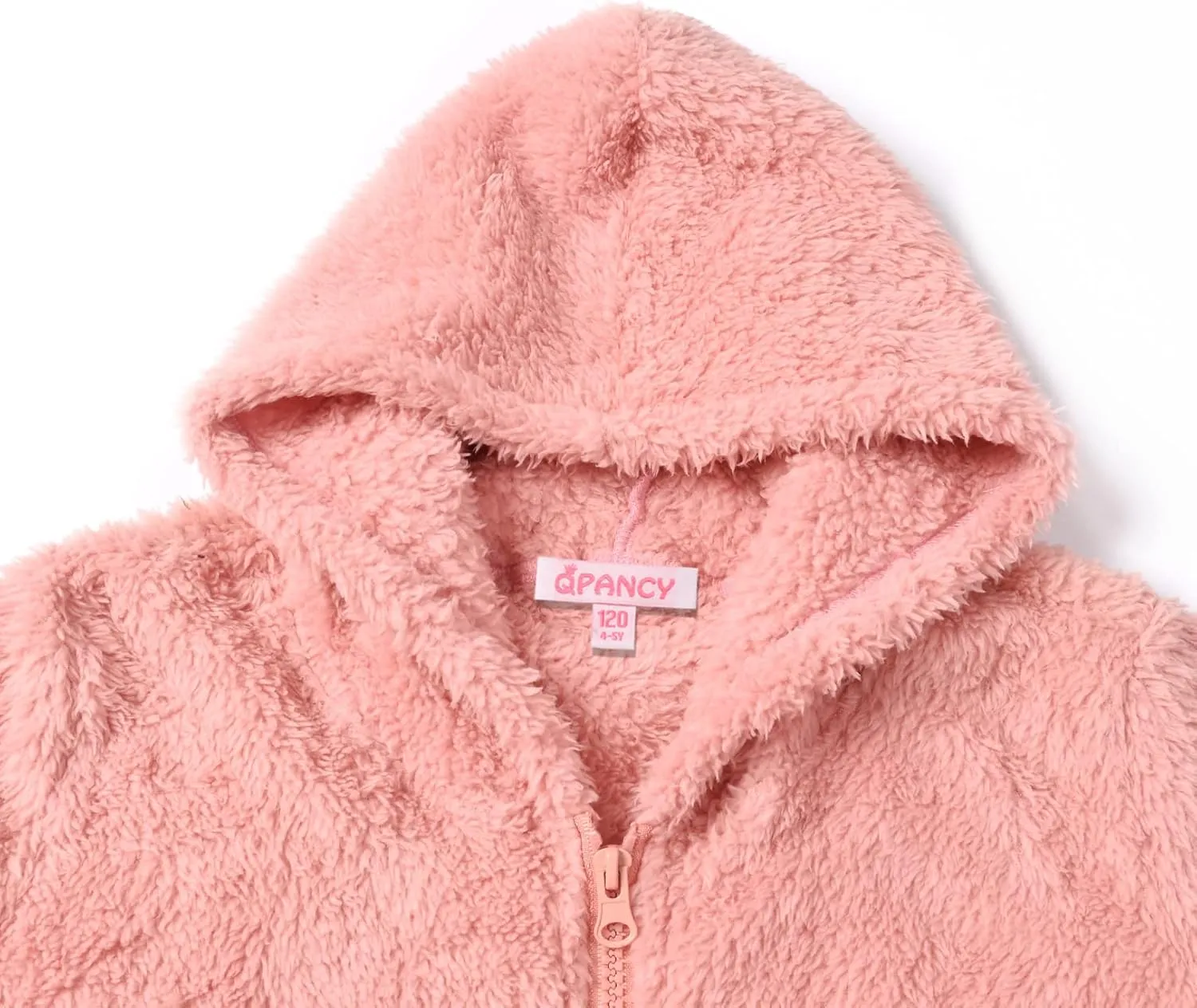 QPANCY Girls Fuzzy Sherpa Coat Full Zip Hoodie Fleece Jacket with Pockets Fall Winter Outwear