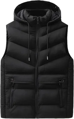 QWENTMTNTY Mens Outdoor Vests Jackets Casual Winter Warm Cotton Padded Windbreakers with Fleece Hoodie Zip Pockets Plus Size Coats