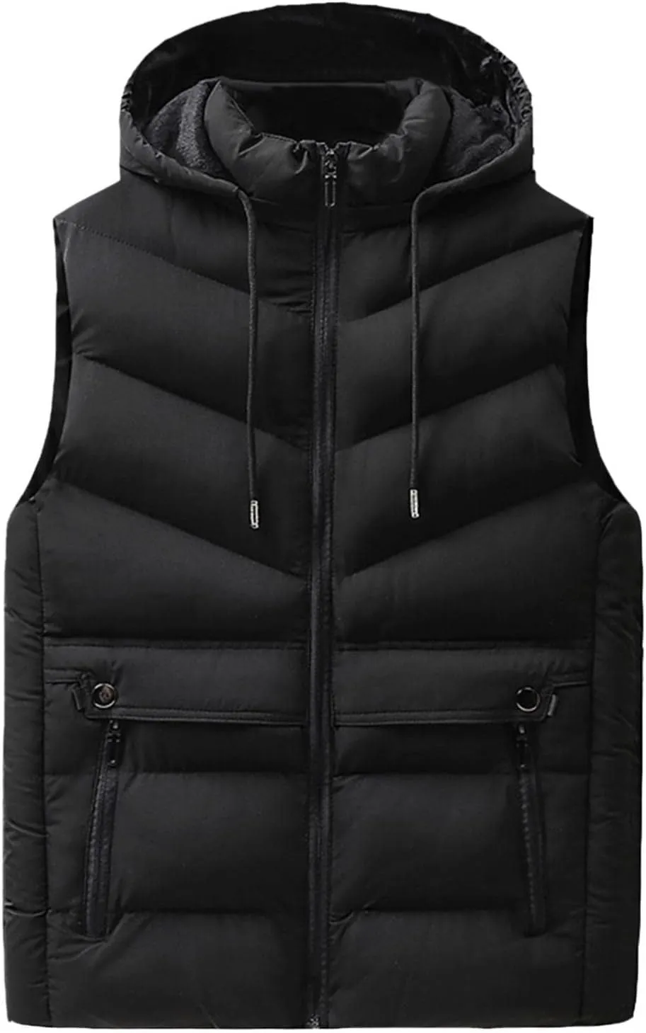 QWENTMTNTY Mens Outdoor Vests Jackets Casual Winter Warm Cotton Padded Windbreakers with Fleece Hoodie Zip Pockets Plus Size Coats