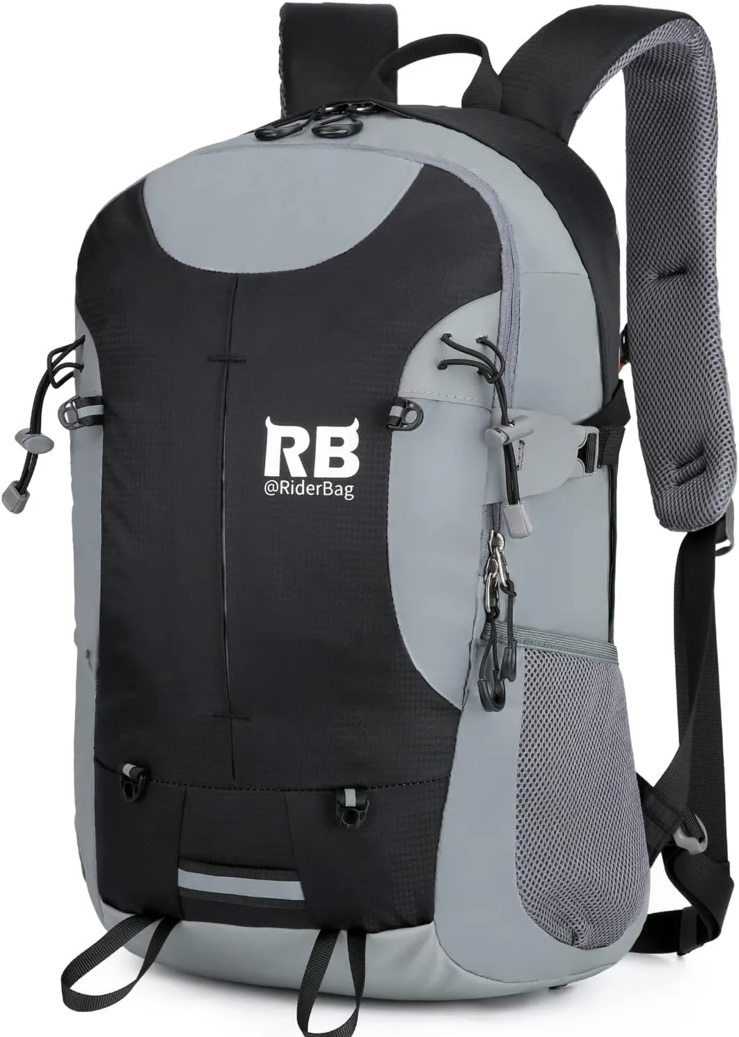 Reflective Motorcycle Backpack  Lightweight Hi Viz Riding Gear with Helmet Holder, Laptop pocket, Ventilated Back, Cycling, Hiking, Sport & Commuter Daypack (black backpack)