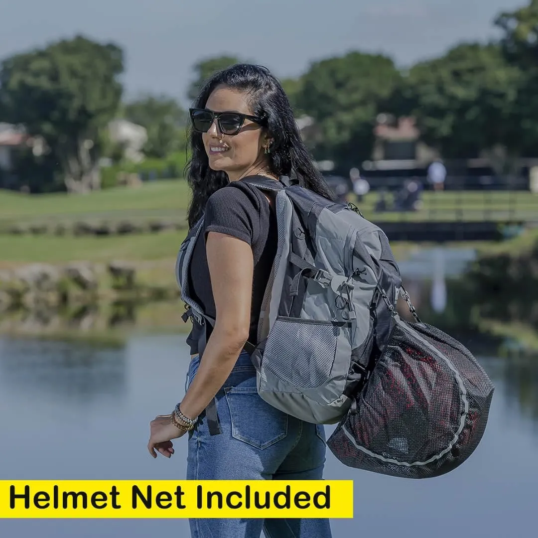 Reflective Motorcycle Backpack  Lightweight Hi Viz Riding Gear with Helmet Holder, Laptop pocket, Ventilated Back, Cycling, Hiking, Sport & Commuter Daypack (black backpack)