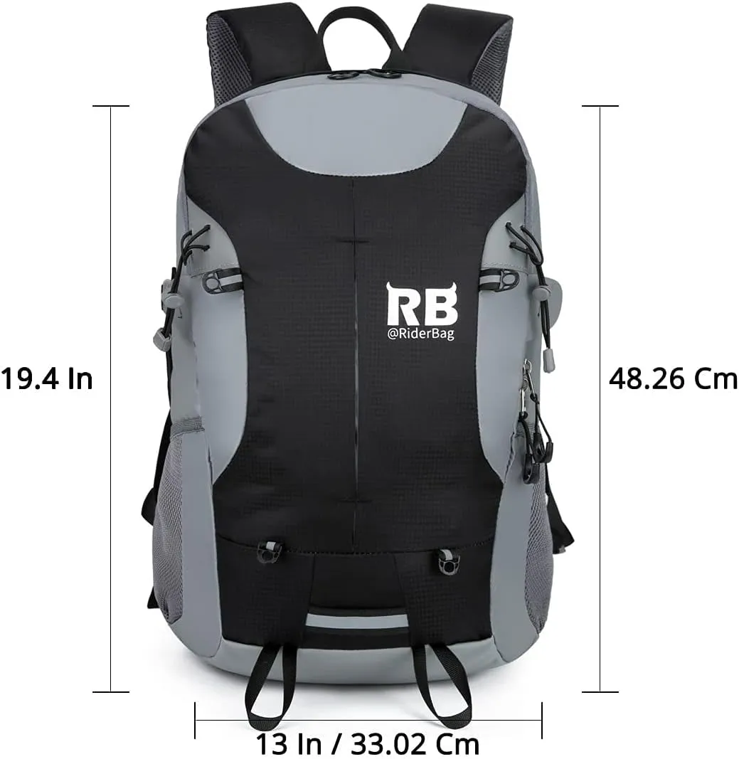 Reflective Motorcycle Backpack  Lightweight Hi Viz Riding Gear with Helmet Holder, Laptop pocket, Ventilated Back, Cycling, Hiking, Sport & Commuter Daypack (black backpack)