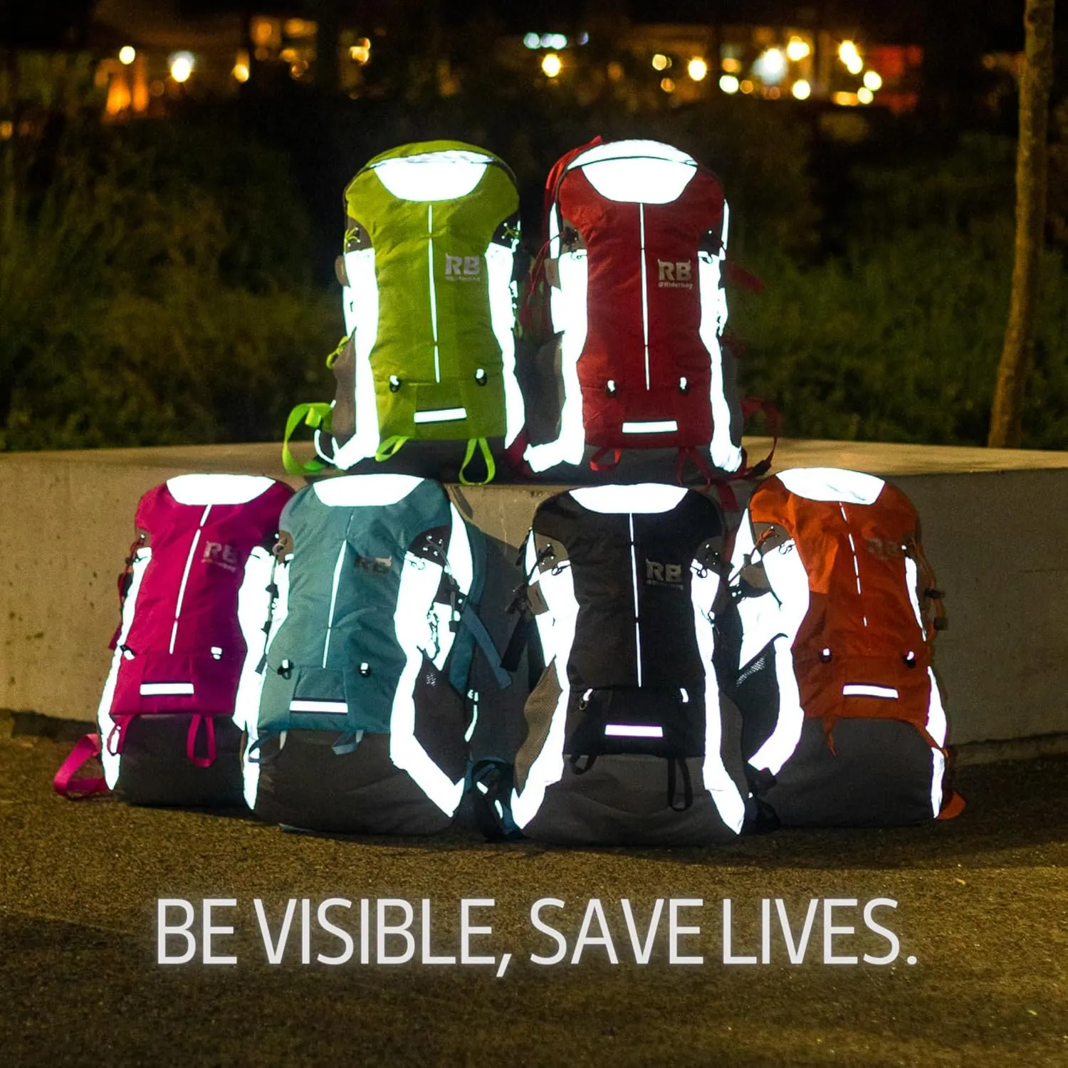 Reflective Motorcycle Backpack  Lightweight Hi Viz Riding Gear with Helmet Holder, Laptop pocket, Ventilated Back, Cycling, Hiking, Sport & Commuter Daypack (black backpack)
