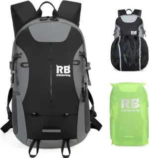Reflective Motorcycle Backpack  Lightweight Hi Viz Riding Gear with Helmet Holder, Laptop pocket, Ventilated Back, Cycling, Hiking, Sport & Commuter Daypack (black backpack)