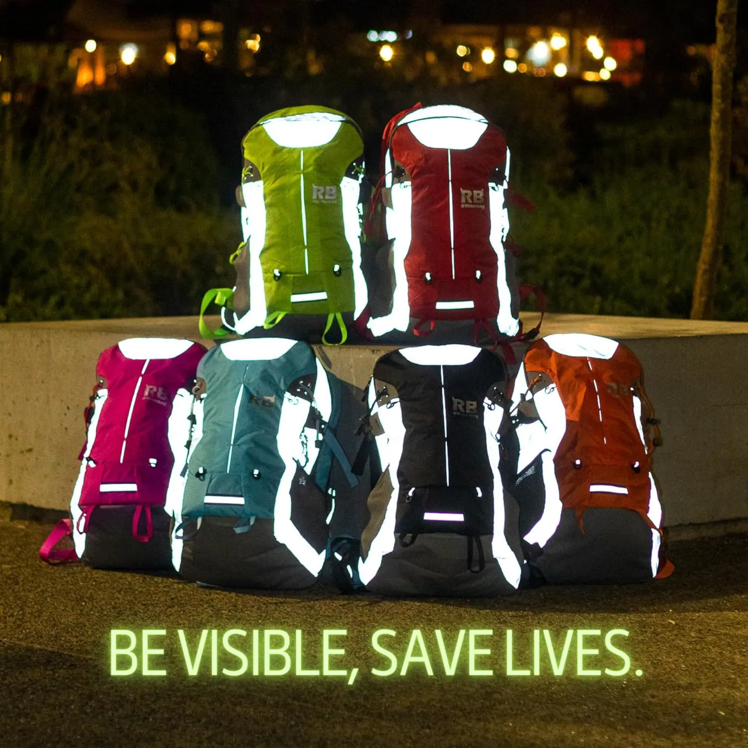 Reflective Motorcycle Backpack  Lightweight Hi Viz Riding Gear with Helmet Holder, Laptop pocket, Ventilated Back, Cycling, Hiking, Sport & Commuter Daypack (green backpack)