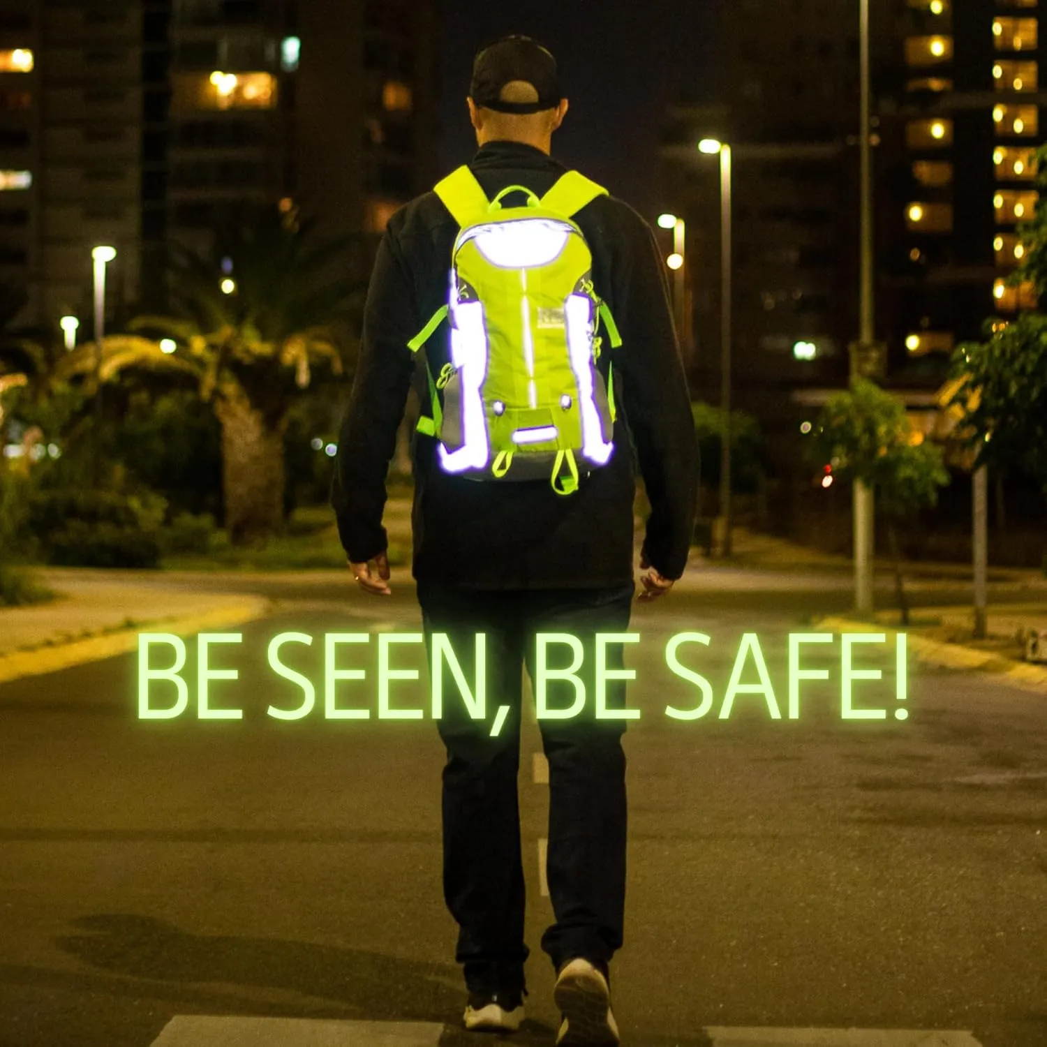 Reflective Motorcycle Backpack  Lightweight Hi Viz Riding Gear with Helmet Holder, Laptop pocket, Ventilated Back, Cycling, Hiking, Sport & Commuter Daypack (green backpack)