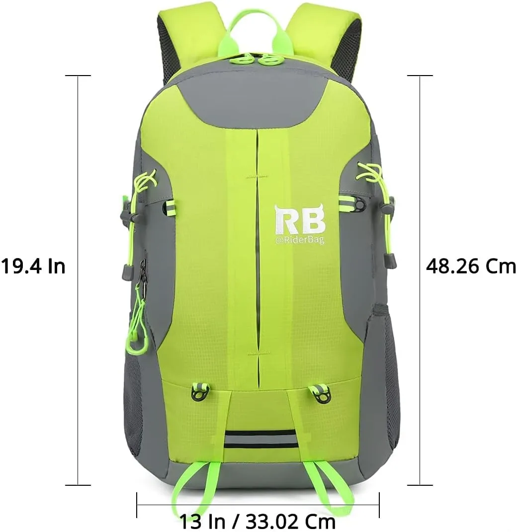 Reflective Motorcycle Backpack  Lightweight Hi Viz Riding Gear with Helmet Holder, Laptop pocket, Ventilated Back, Cycling, Hiking, Sport & Commuter Daypack (green backpack)