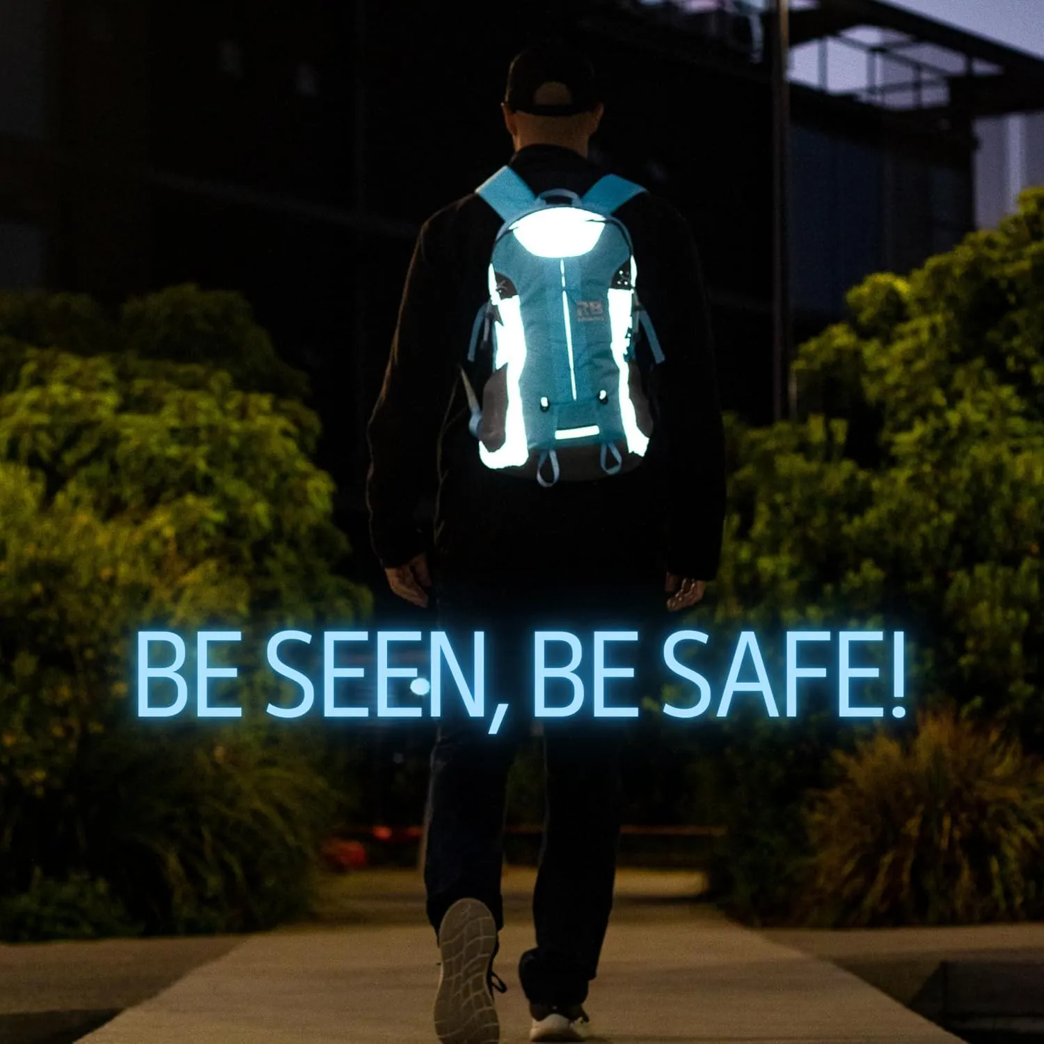 Reflective Motorcycle Backpack  Lightweight Hi Viz Riding Gear with Helmet Holder, Laptop pocket, Ventilated Back, Cycling, Hiking, Sport & Commuter Daypack (light blue backpack)