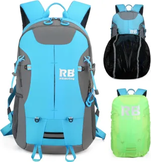 Reflective Motorcycle Backpack  Lightweight Hi Viz Riding Gear with Helmet Holder, Laptop pocket, Ventilated Back, Cycling, Hiking, Sport & Commuter Daypack (light blue backpack)