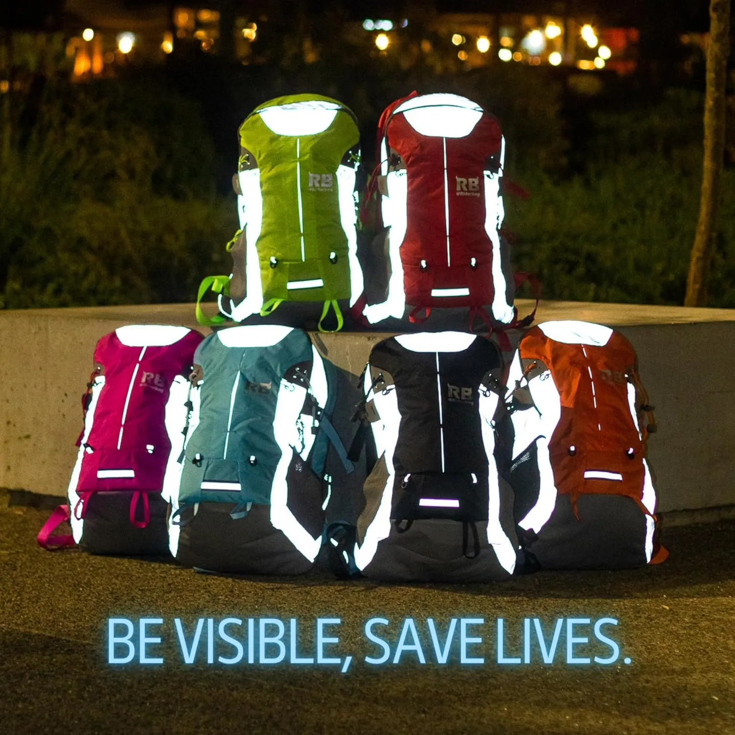 Reflective Motorcycle Backpack  Lightweight Hi Viz Riding Gear with Helmet Holder, Laptop pocket, Ventilated Back, Cycling, Hiking, Sport & Commuter Daypack (light blue backpack)