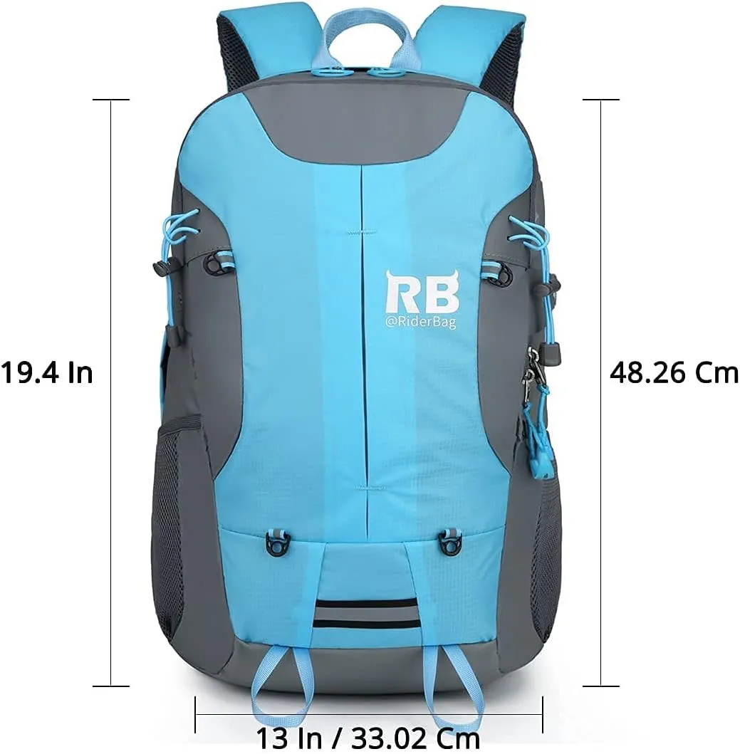 Reflective Motorcycle Backpack  Lightweight Hi Viz Riding Gear with Helmet Holder, Laptop pocket, Ventilated Back, Cycling, Hiking, Sport & Commuter Daypack (light blue backpack)