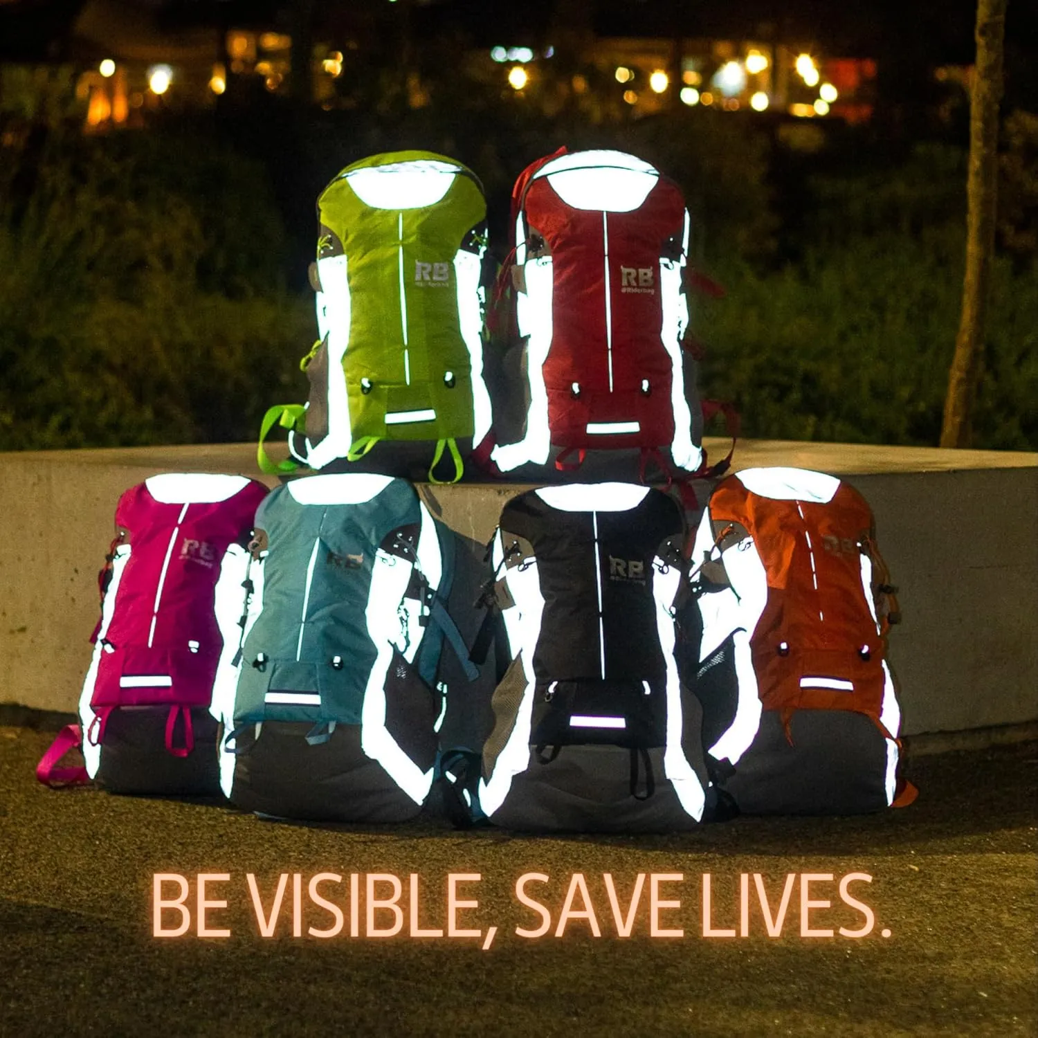 Reflective Motorcycle Backpack  Lightweight Hi Viz Riding Gear with Helmet Holder, Laptop pocket, Ventilated Back, Cycling, Hiking, Sport & Commuter Daypack (orange backpack)