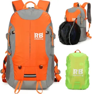 Reflective Motorcycle Backpack  Lightweight Hi Viz Riding Gear with Helmet Holder, Laptop pocket, Ventilated Back, Cycling, Hiking, Sport & Commuter Daypack (orange backpack)