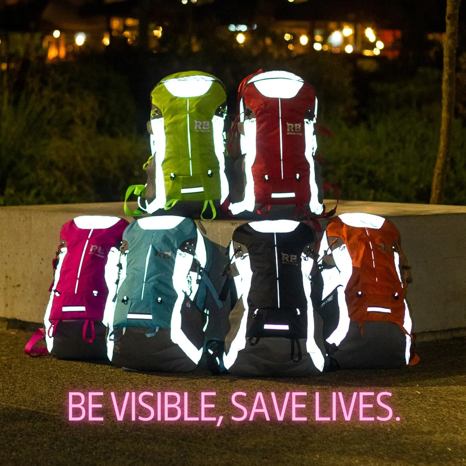 Reflective Motorcycle Backpack  Lightweight Hi Viz Riding Gear with Helmet Holder, Laptop pocket, Ventilated Back, Cycling, Hiking, Sport & Commuter Daypack (pink backpack)