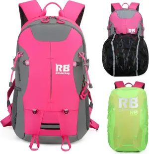 Reflective Motorcycle Backpack  Lightweight Hi Viz Riding Gear with Helmet Holder, Laptop pocket, Ventilated Back, Cycling, Hiking, Sport & Commuter Daypack (pink backpack)