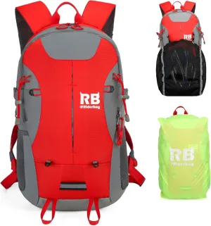 Reflective Motorcycle Backpack  Lightweight Hi Viz Riding Gear with Helmet Holder, Laptop pocket, Ventilated Back, Cycling, Hiking, Sport & Commuter Daypack (red backpack)
