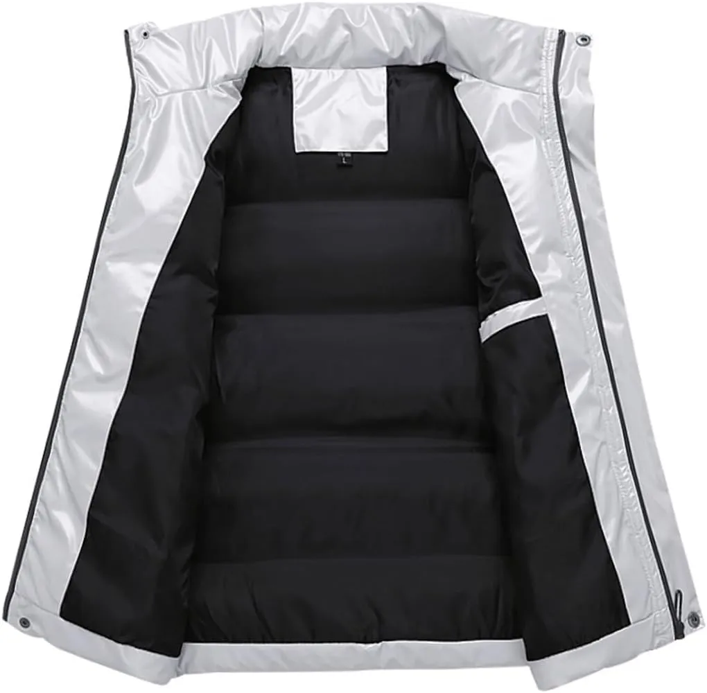 REHJJDFD Men's Sleeveless Jackets Vest Men With Pockets Cotton Padded Jackets Warm Waistcoat