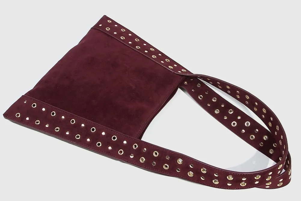Rivet Suede Hobo Bag for Women Stylish Shoulder Bag Trendy Handbag Sleek Purse for Party Travel