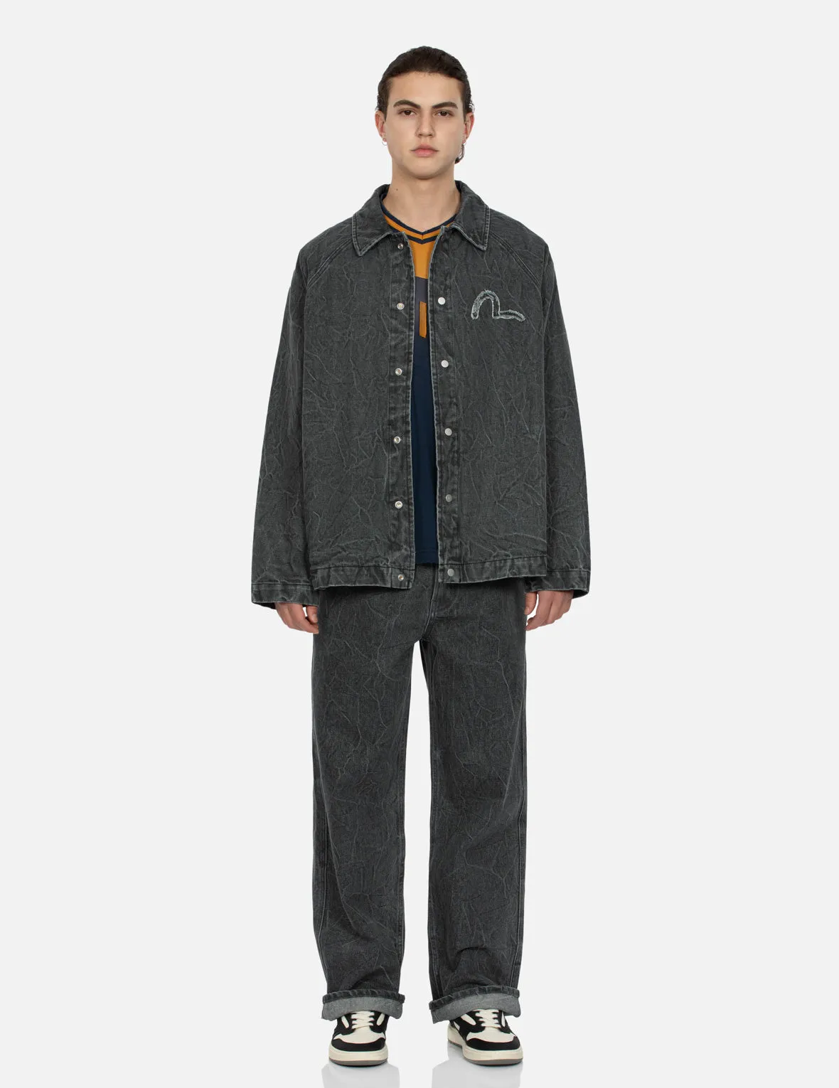 Seagull and Slogan Embroidery Oversized  Denim Coach Jacket