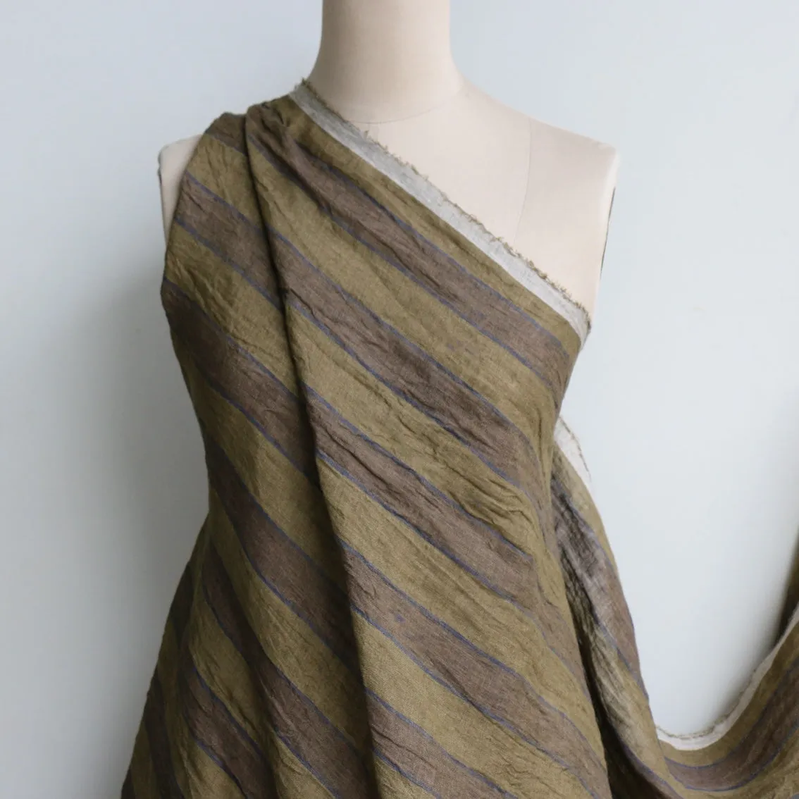 Selkie Stripe Moss/Fennel Linen Gauze