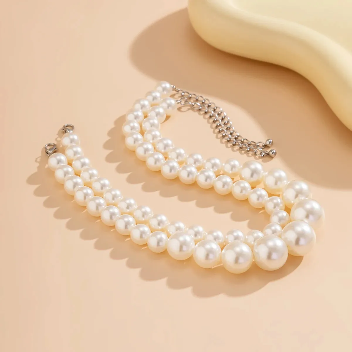 SHP Elegant 2pcs/set Imitation Pearl Beaded Necklace