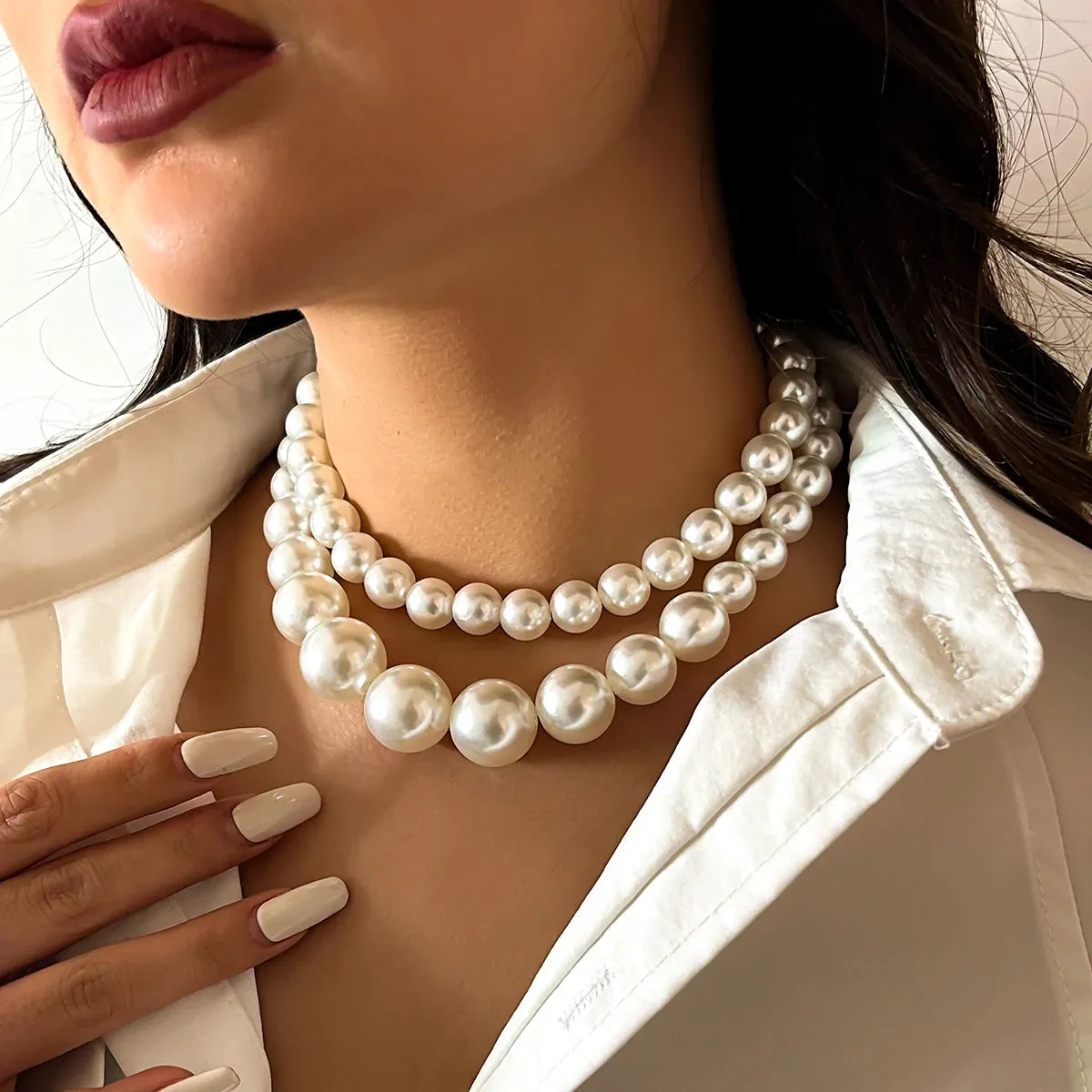 SHP Elegant 2pcs/set Imitation Pearl Beaded Necklace