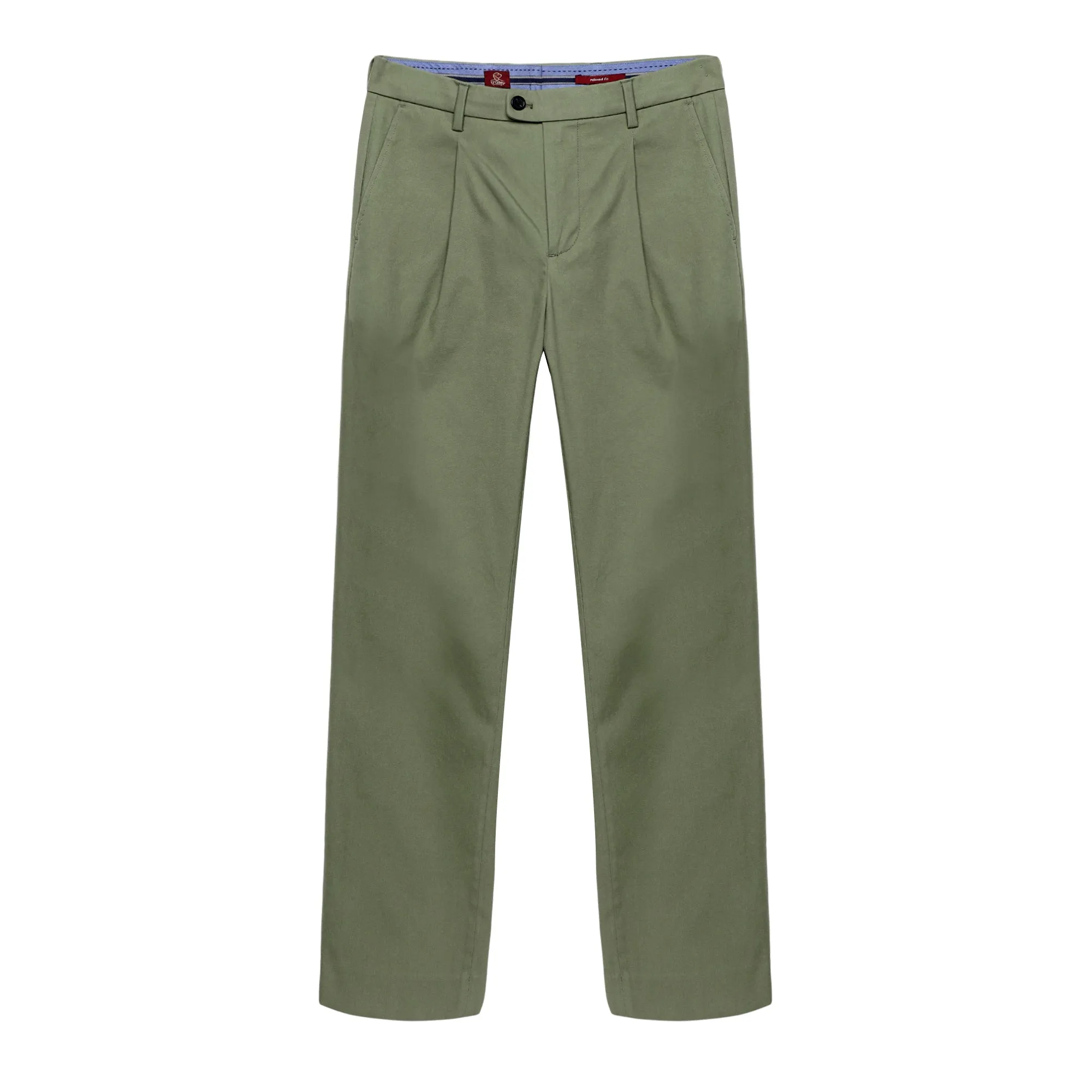 Single Pleated Relaxed Fit Trousers - Olivine Green