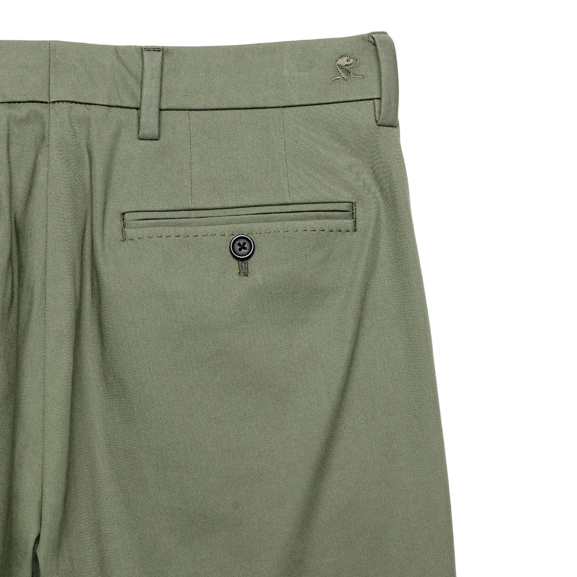 Single Pleated Relaxed Fit Trousers - Olivine Green