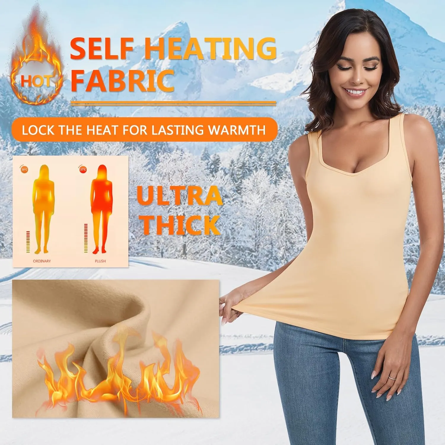 Soneven Sleeveless Thermal Shirts for Women Fleece Lined Thermal Tank Tops Camisole Warm Base Layer Vest Cold Weather