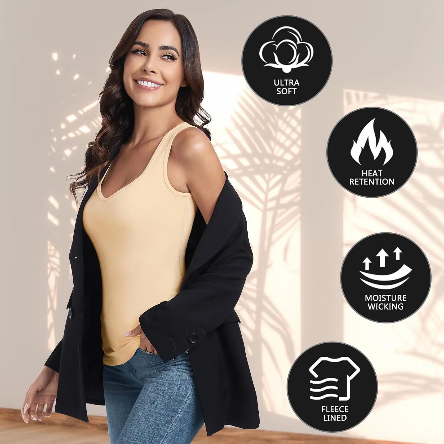 Soneven Sleeveless Thermal Shirts for Women Fleece Lined Thermal Tank Tops Camisole Warm Base Layer Vest Cold Weather