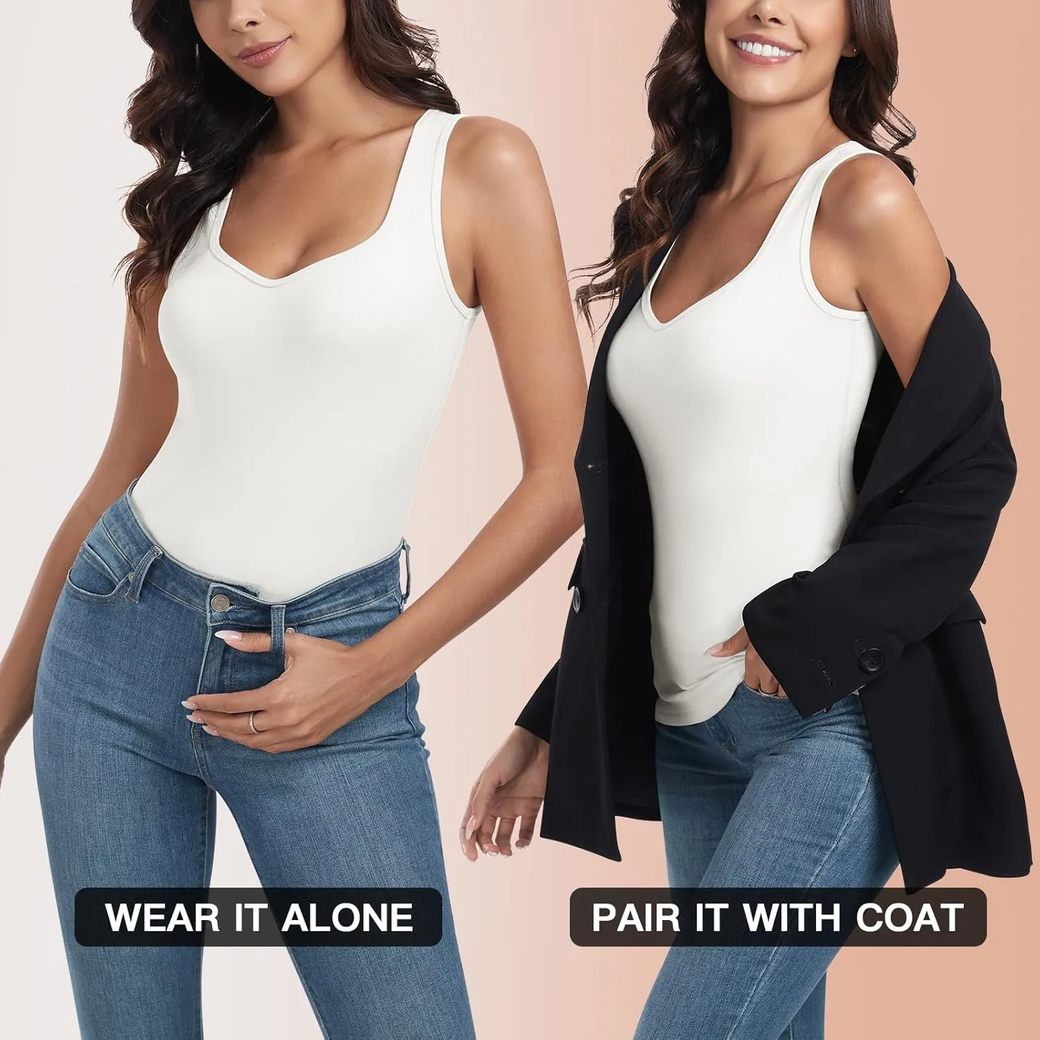 Soneven Sleeveless Thermal Shirts for Women Fleece Lined Thermal Tank Tops Camisole Warm Base Layer Vest Cold Weather