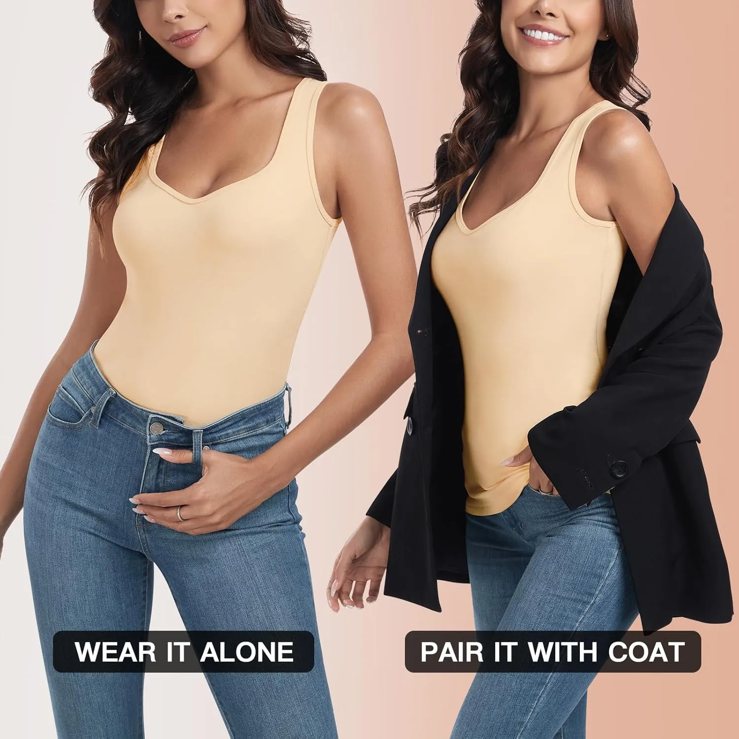 Soneven Sleeveless Thermal Shirts for Women Fleece Lined Thermal Tank Tops Camisole Warm Base Layer Vest Cold Weather
