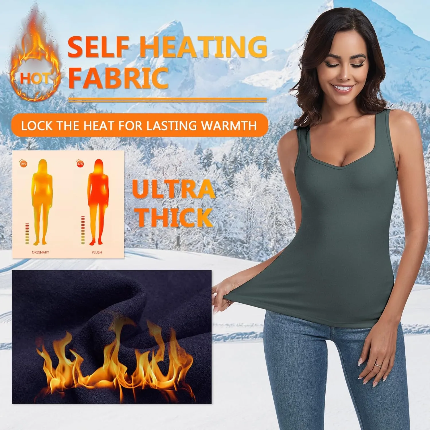 Soneven Sleeveless Thermal Shirts for Women Fleece Lined Thermal Tank Tops Camisole Warm Base Layer Vest Cold Weather