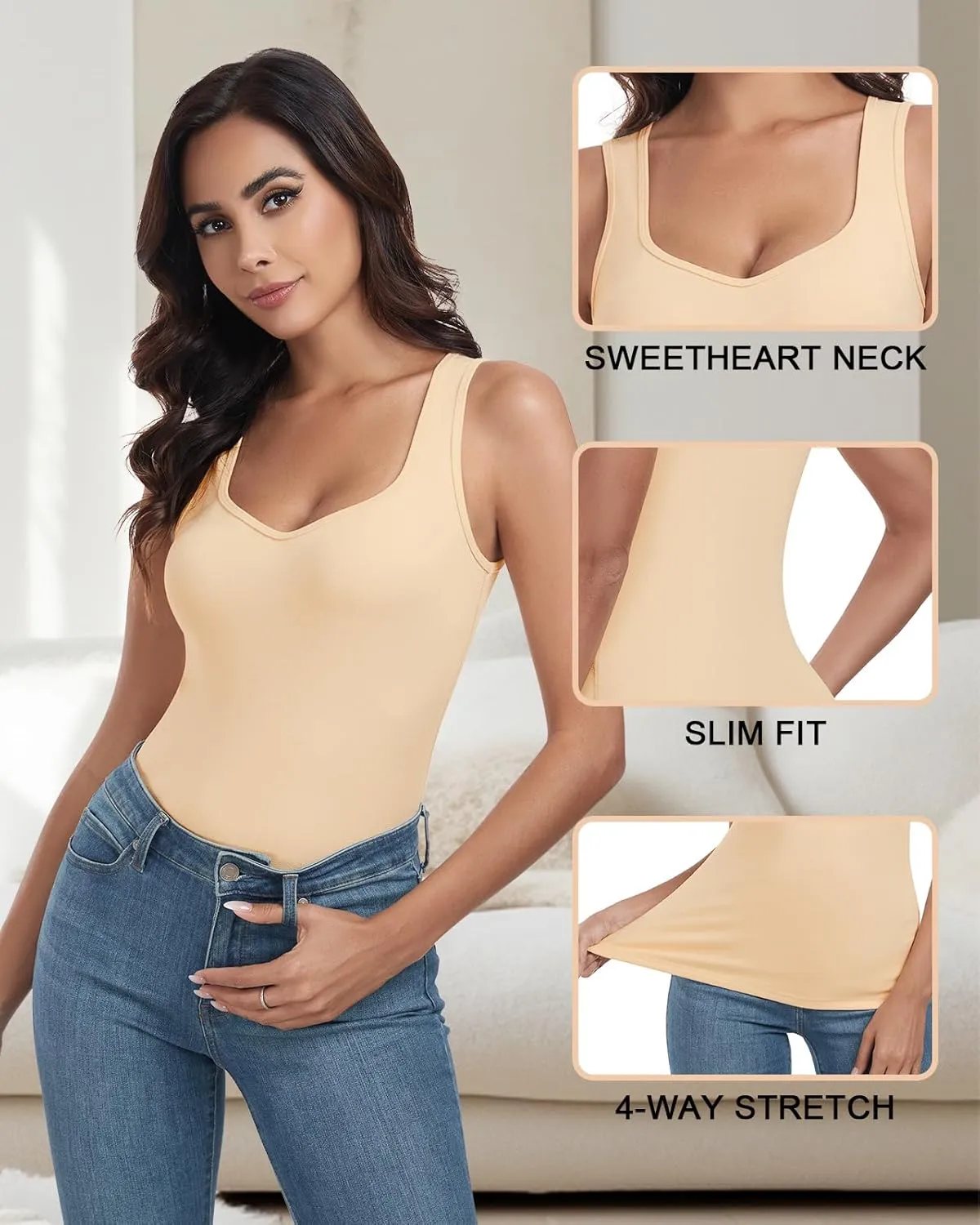 Soneven Sleeveless Thermal Shirts for Women Fleece Lined Thermal Tank Tops Camisole Warm Base Layer Vest Cold Weather