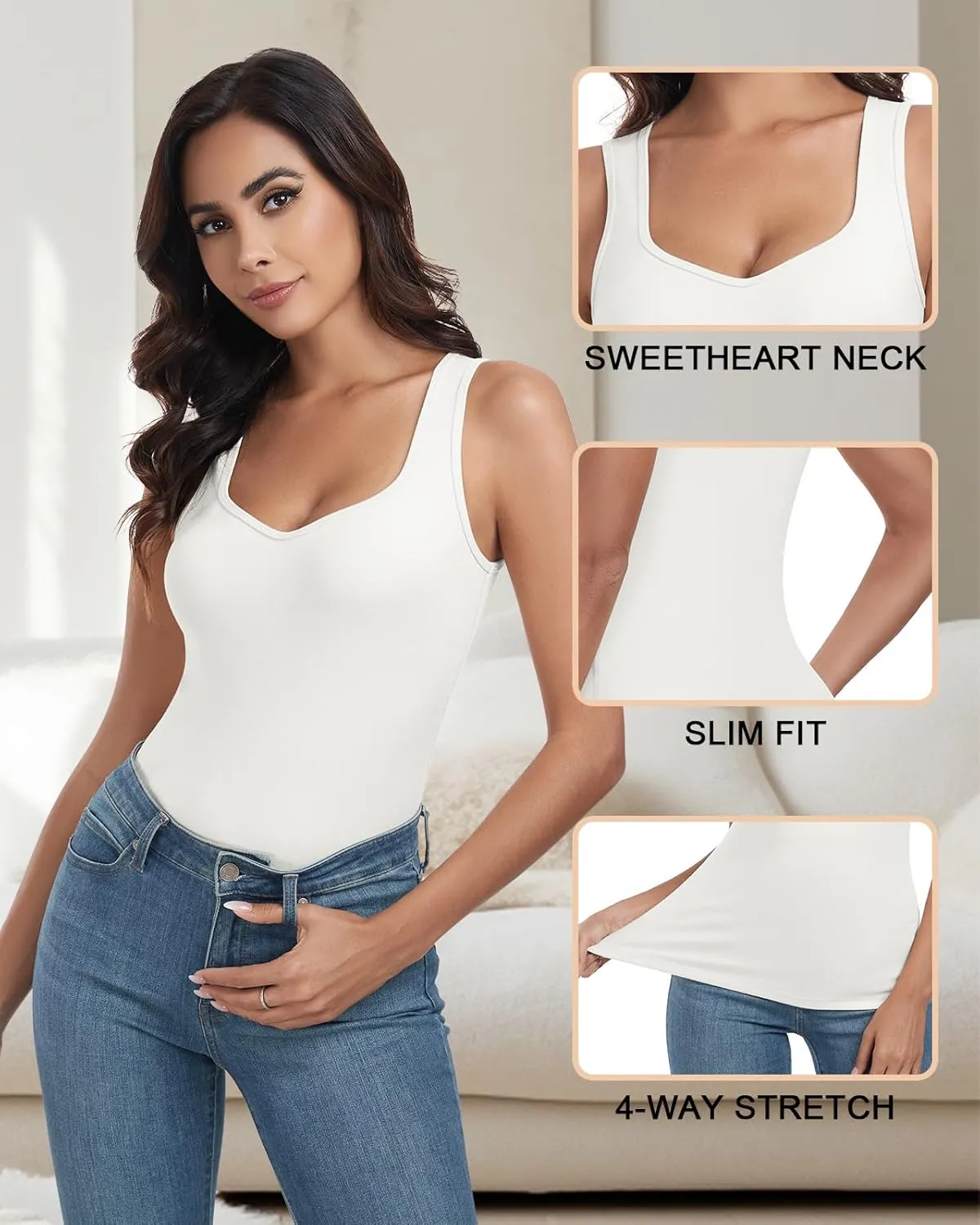 Soneven Sleeveless Thermal Shirts for Women Fleece Lined Thermal Tank Tops Camisole Warm Base Layer Vest Cold Weather