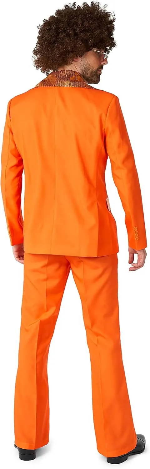 Suitmeister Men's Disco Costume - Perfect For Disco Parties - 70s Retro Outfit - Including Blazer, Pants and Tie - Orange