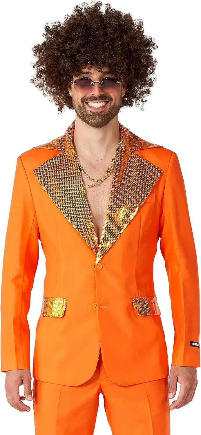 Suitmeister Men's Disco Costume - Perfect For Disco Parties - 70s Retro Outfit - Including Blazer, Pants and Tie - Orange