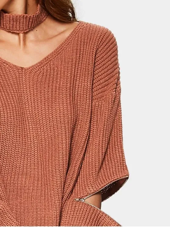 TastyHottie - Chic Zipper Sleeve Chunky Choker Sweater