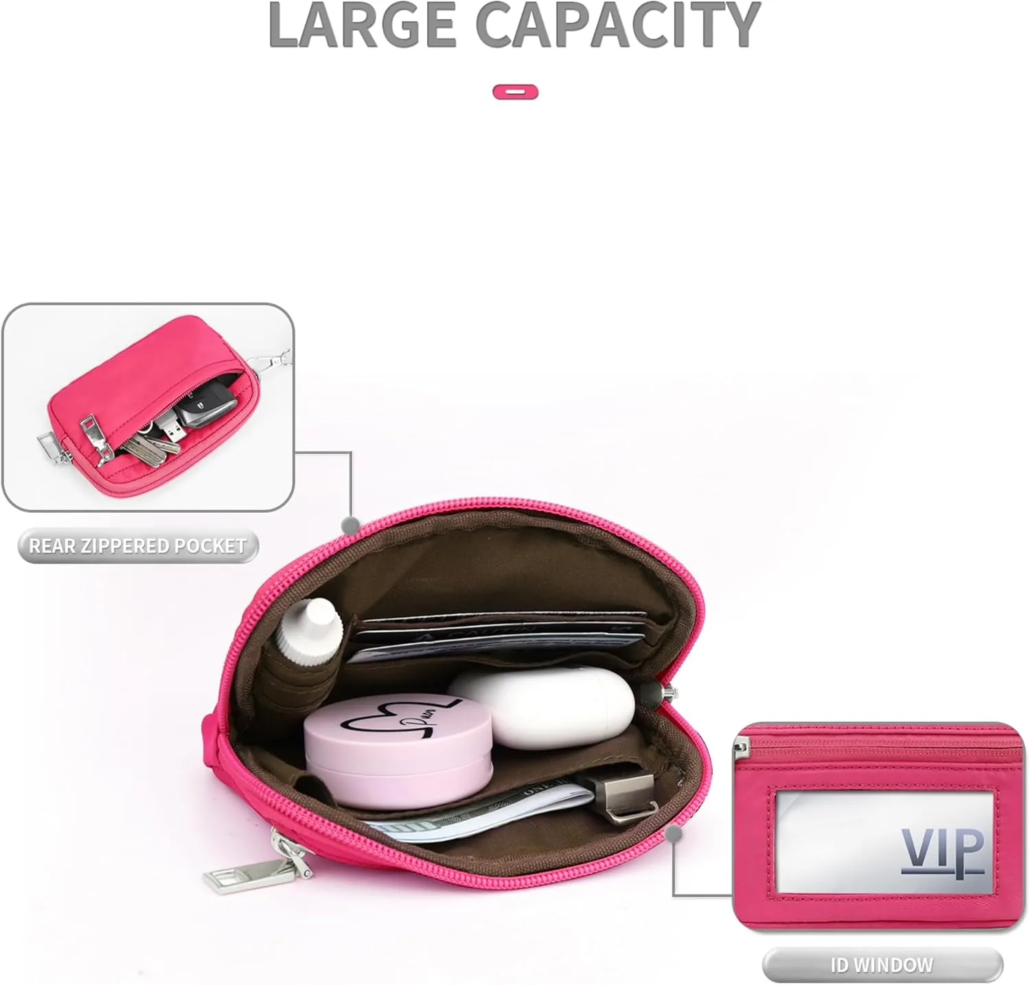 The Iris' Wallet - Multifunctional Fashion Wristlet Bag for Women, The Iris Card Wallet Keychain Wallet, Multifunctional Wristlet Bag Zip Card Case with ID Window (Deep Pink)