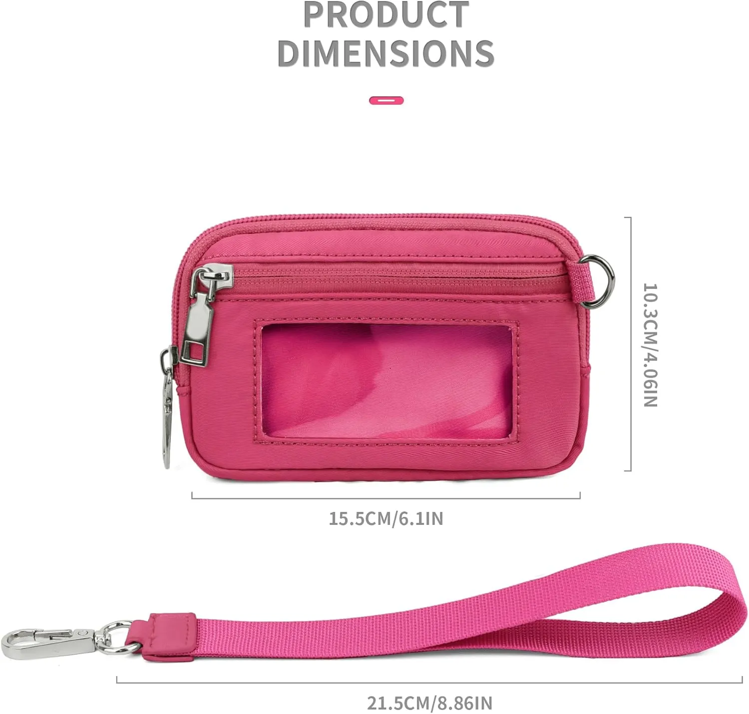 The Iris' Wallet - Multifunctional Fashion Wristlet Bag for Women, The Iris Card Wallet Keychain Wallet, Multifunctional Wristlet Bag Zip Card Case with ID Window (Deep Pink)