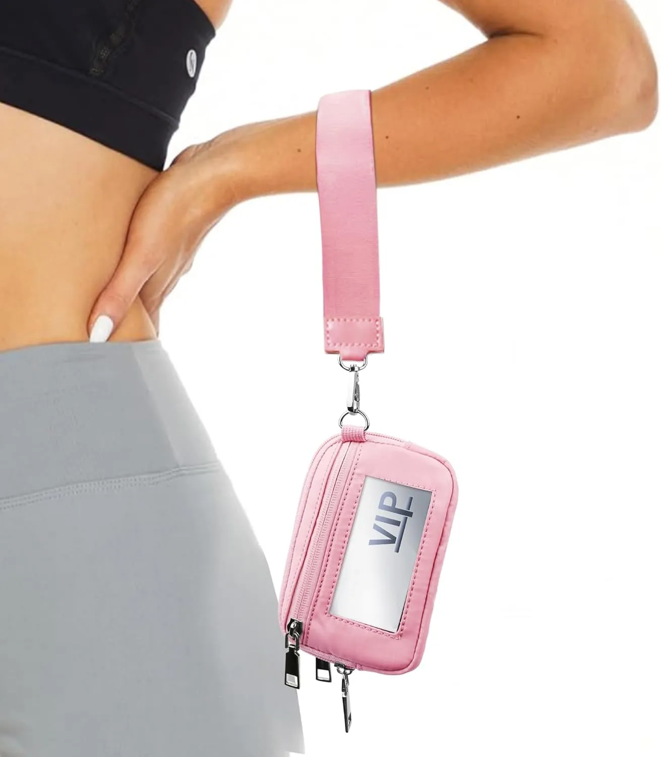 The Iris' Wallet - Multifunctional Fashion Wristlet Bag for Women, The Iris Card Wallet Keychain Wallet, Multifunctional Wristlet Bag Zip Card Case with ID Window (Pink)
