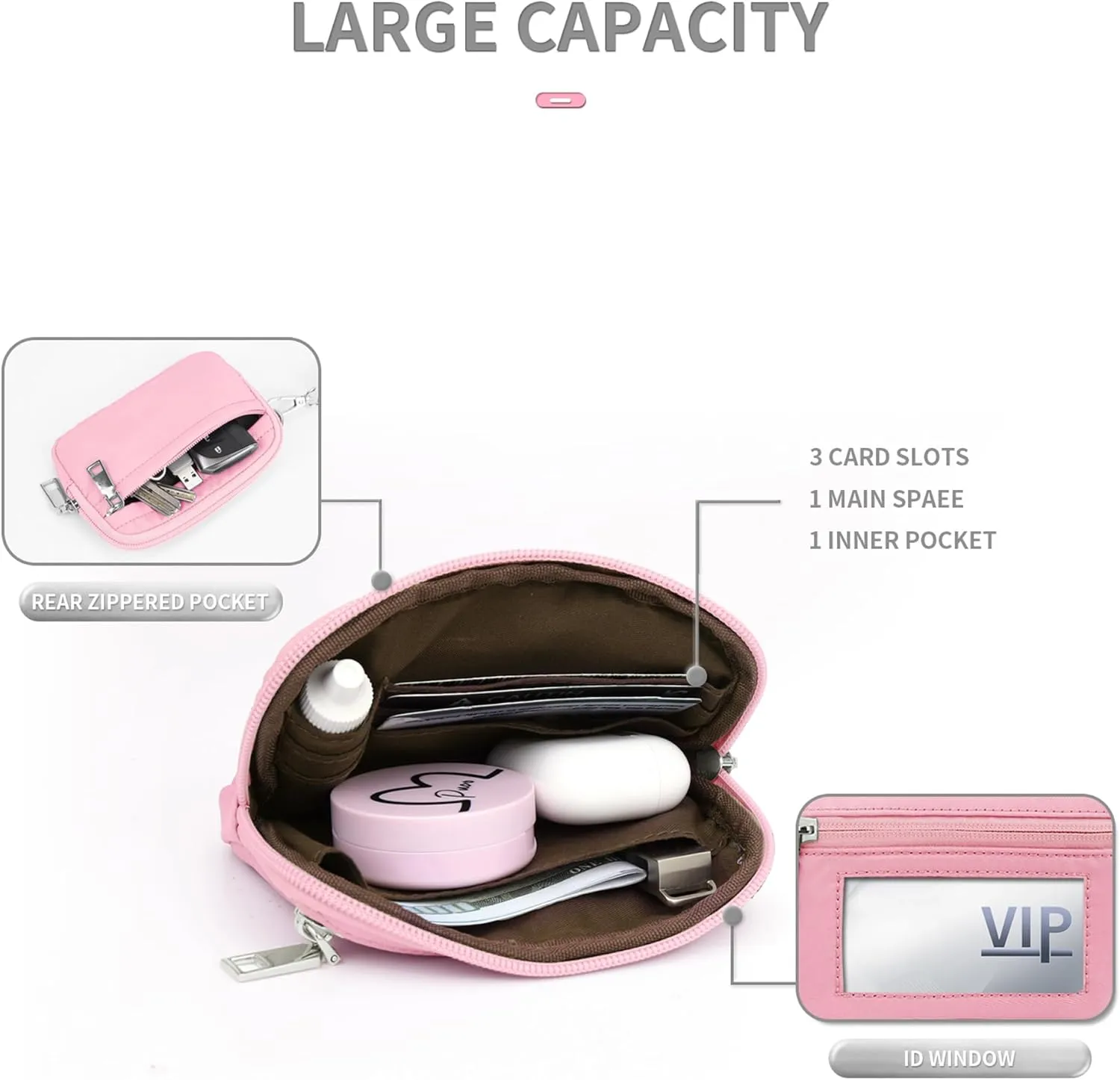 The Iris' Wallet - Multifunctional Fashion Wristlet Bag for Women, The Iris Card Wallet Keychain Wallet, Multifunctional Wristlet Bag Zip Card Case with ID Window (Pink)