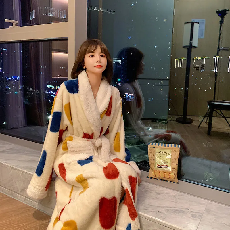 Thick Flannel Bathrobe Winter Long Pajamas