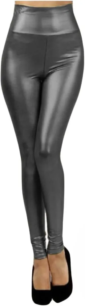 ToBeInStyle Women's Metallic Wet-Look Sleek Clubwear Shiny Faux-Leather Legging