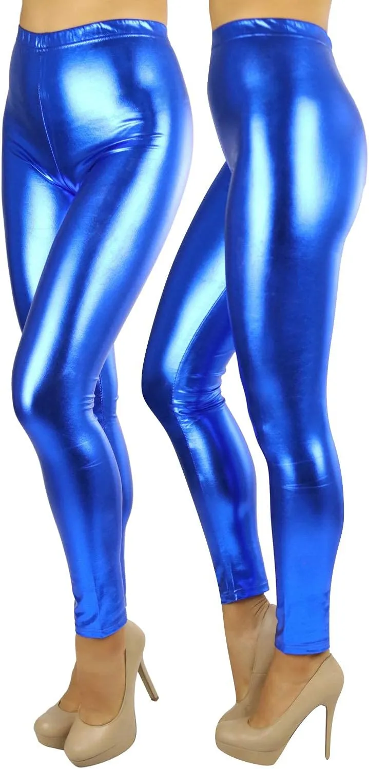 ToBeInStyle Women's Metallic Wet-Look Sleek Clubwear Shiny Faux-Leather Legging