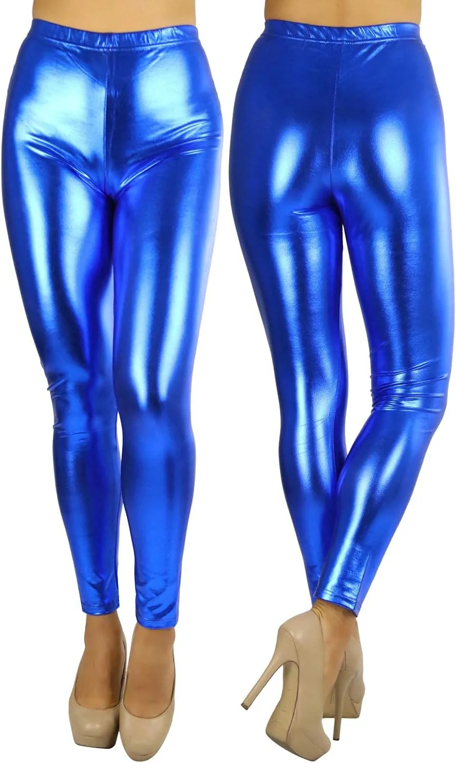 ToBeInStyle Women's Metallic Wet-Look Sleek Clubwear Shiny Faux-Leather Legging