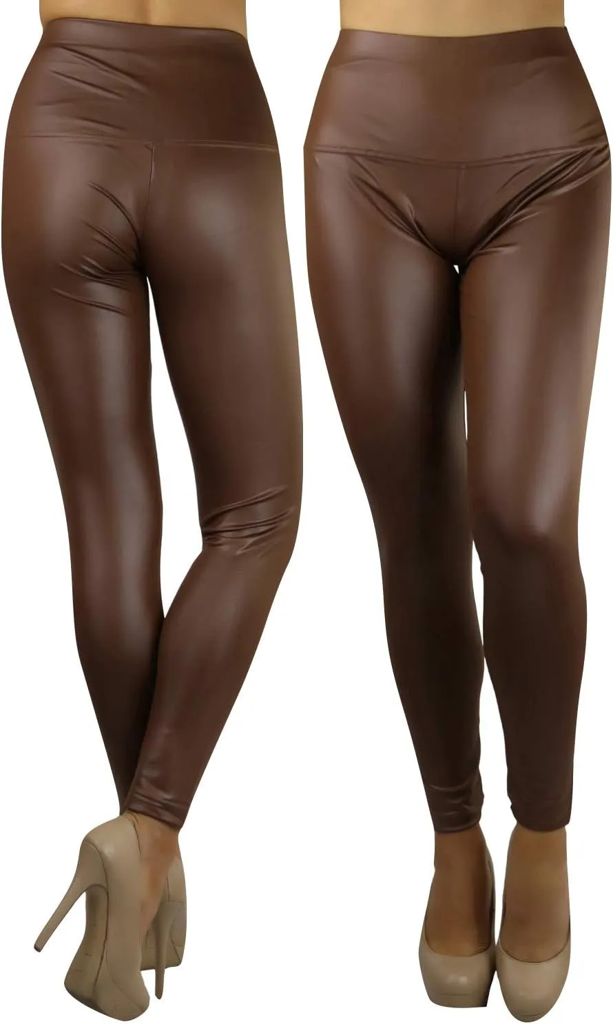 ToBeInStyle Women's Metallic Wet-Look Sleek Clubwear Shiny Faux-Leather Legging